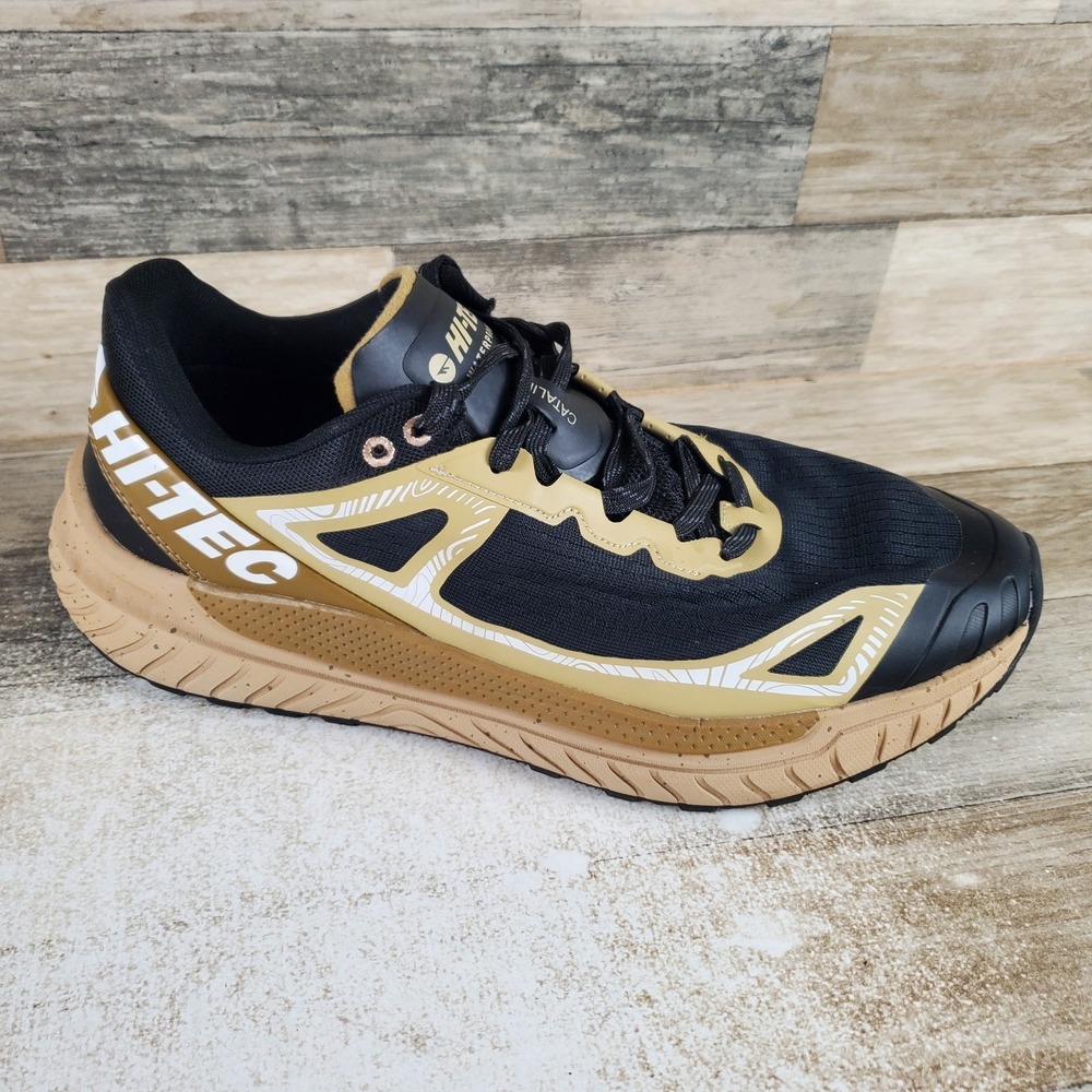 Hi-Tec Catalina Trail Mens Hiking Shoe Sz 12 Black Gold Negro Waterproof Sneaker